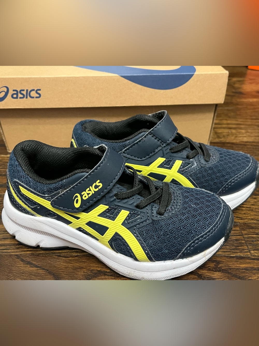 ASICS Jolt 3 PS Kids Running Shoes Navy Lime Green Size 11
